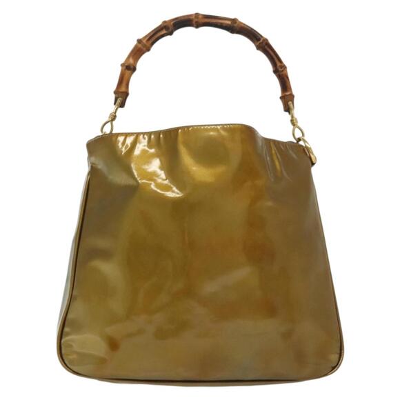 GUCCI Bamboo Hand Bag Patent Leather Beige Gold 001 1014 1638 0 - Picture 2 of 16